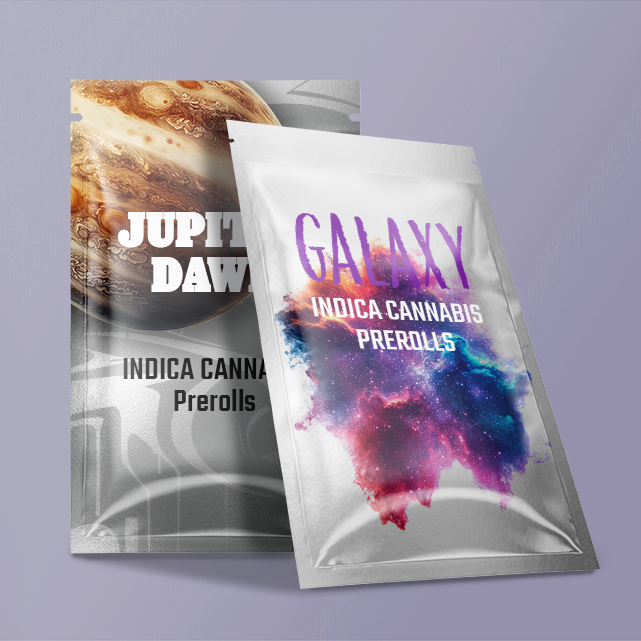 Two packages labeled 'Jupiter Dawn' and 'Galaxy' on a gray background